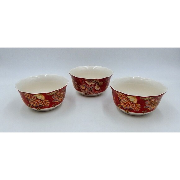 222 Fifth Gabrielle Red Cereal & Soup Bowls 5-3/4 Inches Set of 3 - Picture 2 of 6